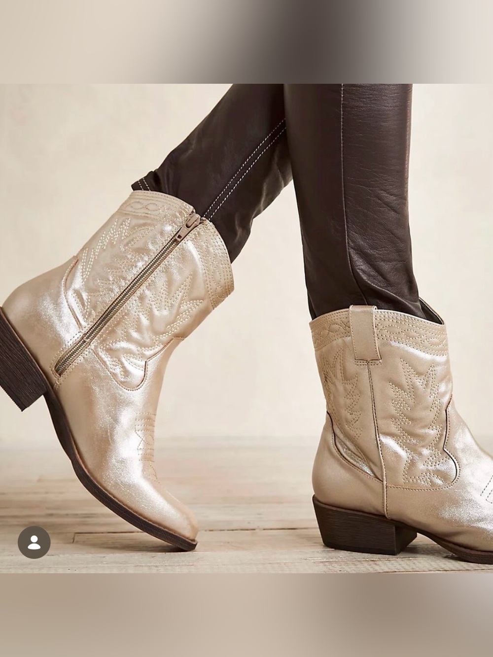 Metallic Gold Western Cowboy Ankle Boots - 9